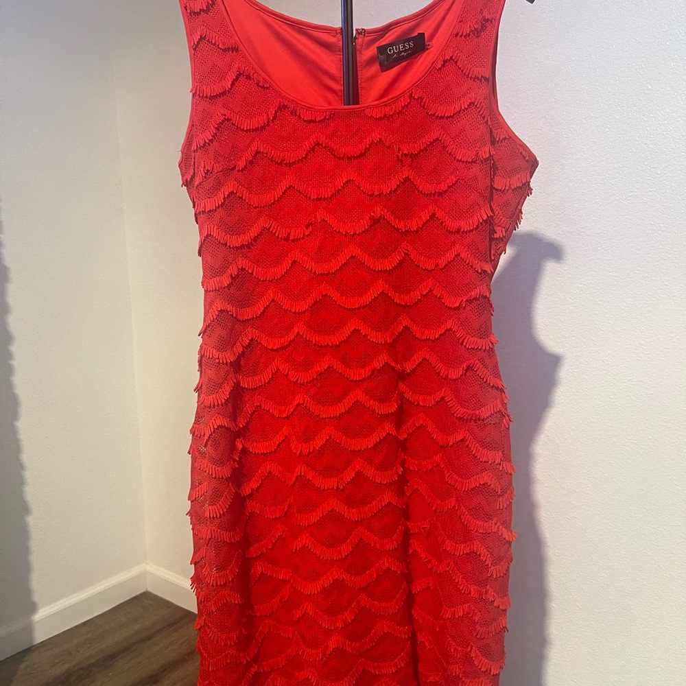Guess Vibrant Red Textured Mini Dress